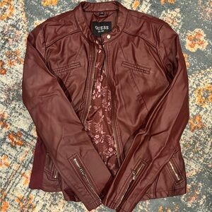 GUESS Women's Wine Faux Leather Moto Jacket